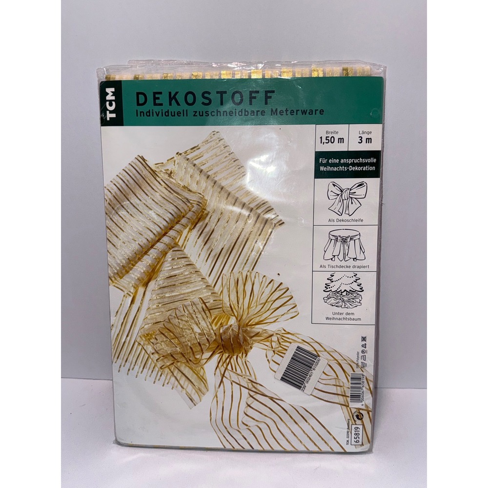 TCM Dekostoff Gold Striped Sheer Decorative Fabric 1.5x3m Christmas Decor 65819